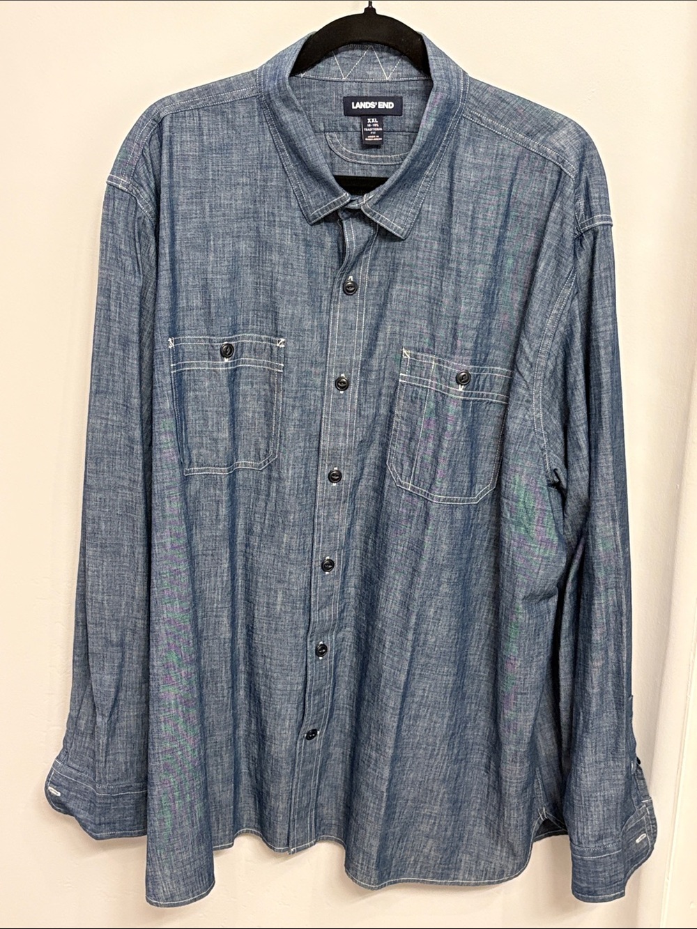 Lands' End Men's Chambray Button-Down Shirt in Denim Blue